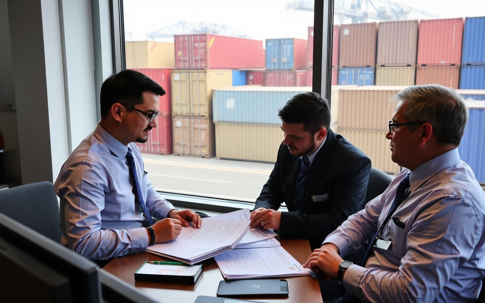 Customs clearance officers reviewing import documents at a Kenyan port office